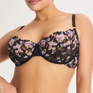 Savage X Fenty Savage Not Sorry Lace Balconette Bra, caviar baddie, size 38DDD